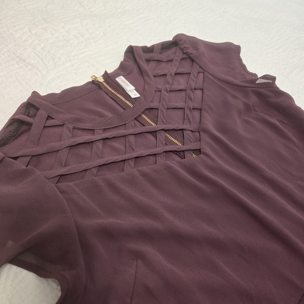 Xhilaration A Line Dress Plum Short Flutter Sleeve Zipper Criss Cross Y2K Small - Picture 10 of 12